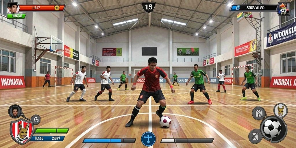 Screenshot menunjukkan karakter utama dalam aksi di level menantang.